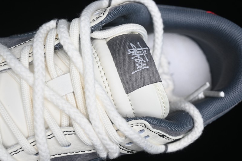 Nike SB Dunk Low Stussy Collaboration - Lace-Up Grey White Grey Check Anniversary High-End Custom Low-Top Casual Skate Shoes - YX5066-207