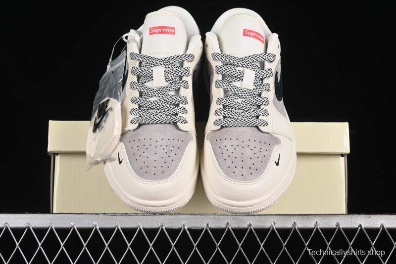 Nike Air Jordan 1 Low Supreme Collaboration - Dual-Tone Black Swoosh Custom Retro Basketball Shoes - SJ9950-043