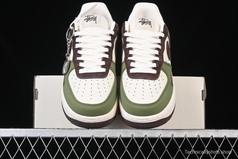 Nike Air Force 1 '07 Low Stussy Collaboration - Green Brown Low-Top Casual Sneakers - KK1988-038