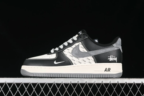 Nike Air Force 1 '07 Low Stussy Collaboration - Black Grey Casual Sneakers - XZ3328-566