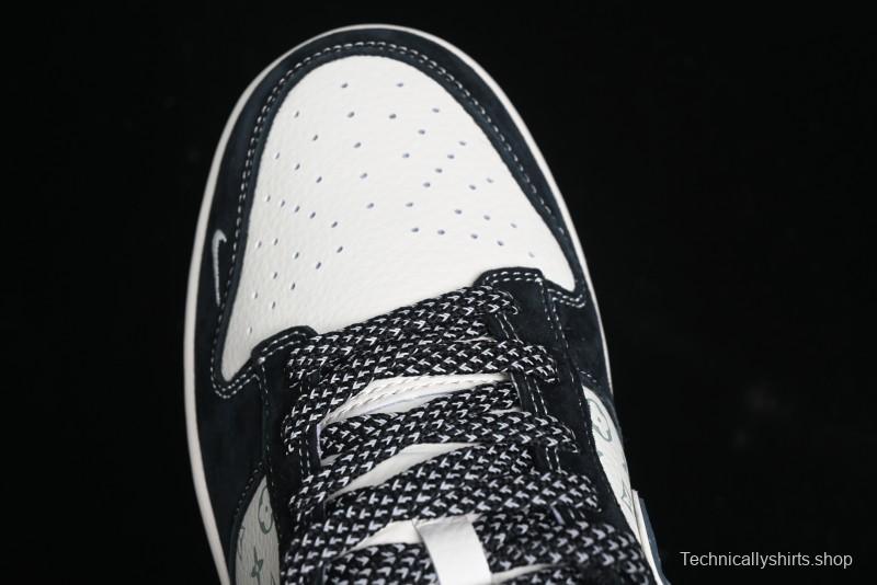 Nike SB Dunk Low Stussy Collaboration - Black White Print Anniversary Custom Low-Top Casual Sneakers - XX3168-212