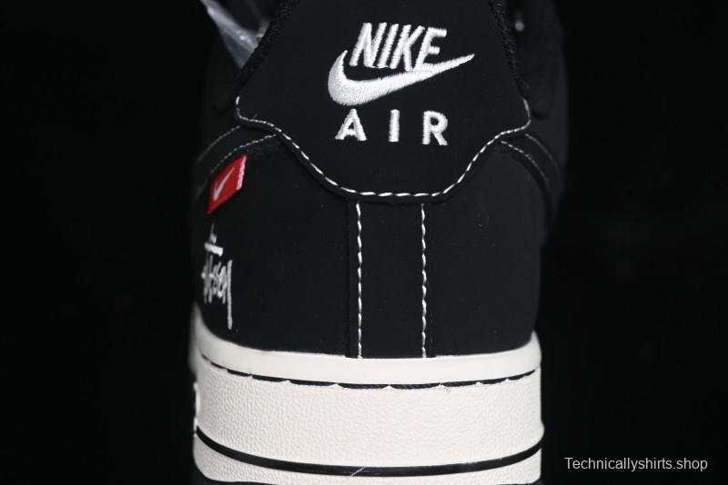 Nike Air Force 1 '07 Low Stussy Collaboration - Black White Double Swoosh Red Tag Low-Top Casual Sneakers - SJ6698-012