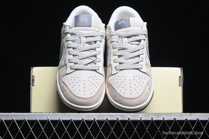 Nike SB Dunk Low Stussy Collaboration - Beige Grey Gold Embroidery Anniversary High-End Custom Low-Top Casual Skate Shoes - XS1086-001