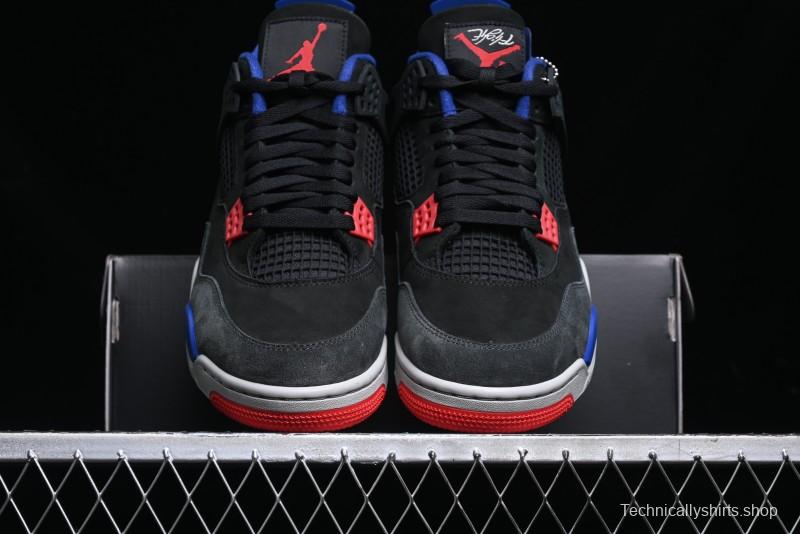 Nike Air Jordan 4 Retro Basketball Shoes with Black-Grey-Blue Color Blocking - FV5029-003