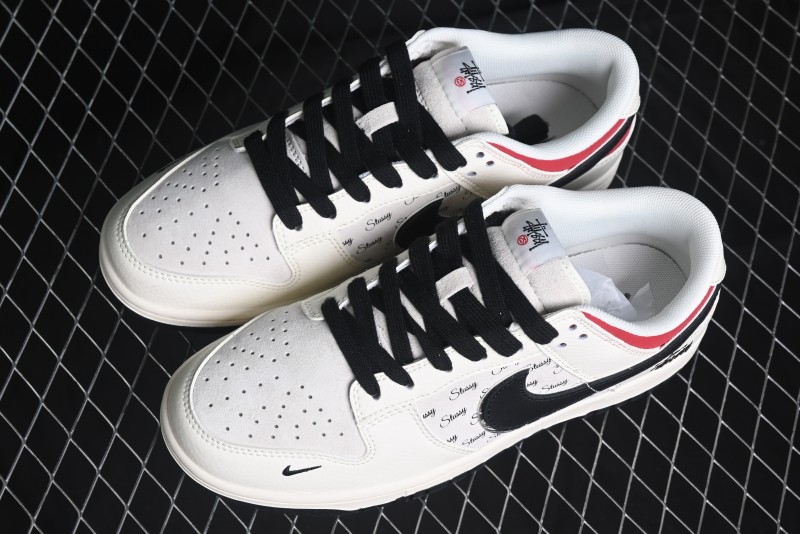 Nike SB Dunk Low Stussy Collaboration - Beige Black Swoosh Silver Edge Anniversary High-End Custom Low-Top Casual Sneakers - XX3168-306