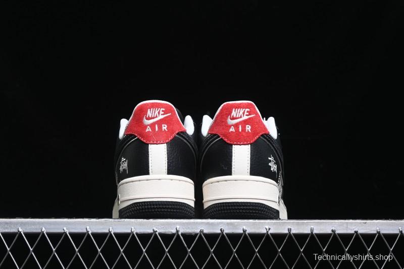 Nike Air Force 1 '07 Low Stussy Collaboration - Beige Black Pattern Red Outsole Low Top Casual Sneakers - XZ6188-339