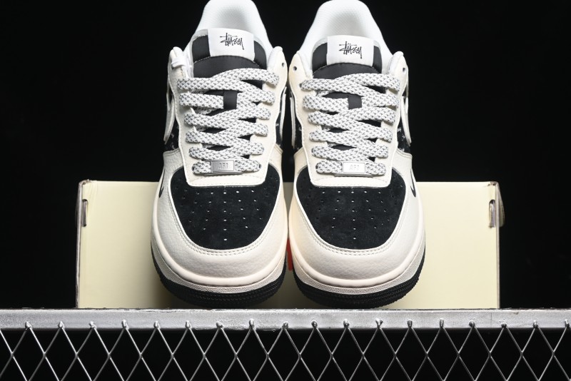 Nike Air Force 1 '07 Low Stussy Collaboration - Black Sail Silver Swoosh Casual Sneakers - XZ6188-729