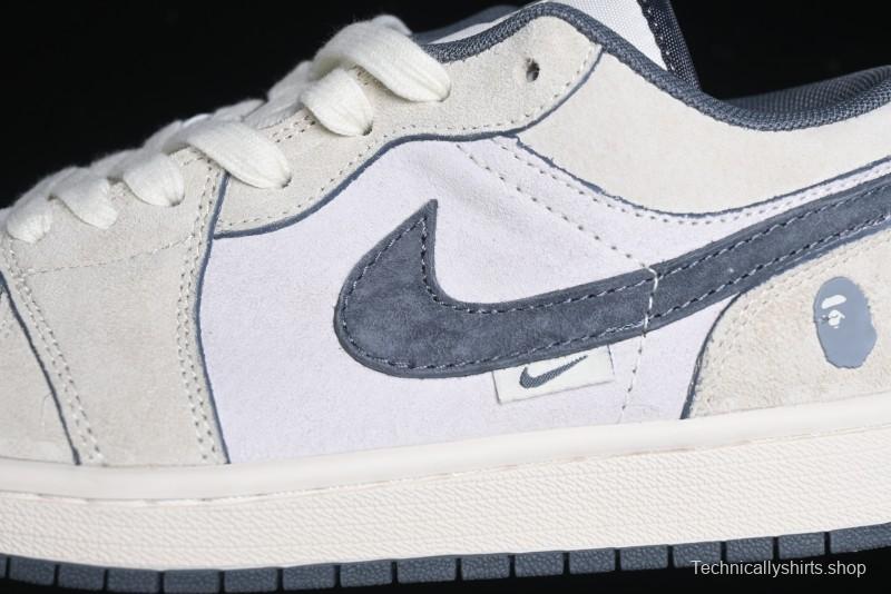 Nike Air Jordan 1 Low AJ1 Bape Collaboration - Custom High-End Retro Basketball Shoes with Light Grey Check - DM9188-008