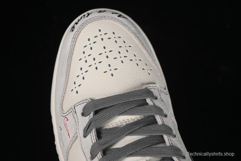 Nike SB Dunk Low Stussy Collaboration - Embroidered Grey Swoosh Anniversary Custom Low-Top Casual Sneakers - MM1089-033