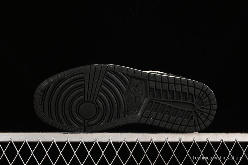 Nike Air Jordan 1 Low OG SP Travis Scott x Fragment Design Black Denim Print Casual Sneakers - SJ2068-005