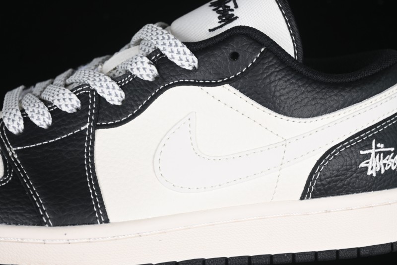 Nike Air Jordan 1 Low AJ1 Stussy White Black Leather Retro Basketball Shoes - XX3318-507