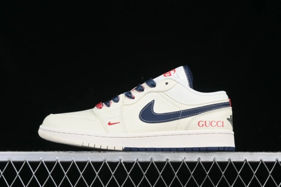 Nike Air Jordan 1 Low AJ1 Gucci Collaboration Beige Blue Swoosh Retro Basketball Shoes - FC1688-198