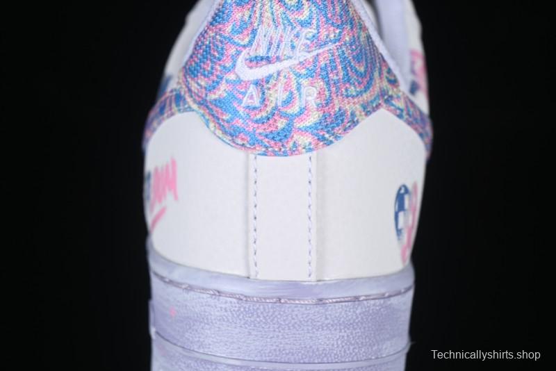 Nike Air Force 1 '07 Low Double Hearts Casual Sneakers with Hand-Drawn Anime Doodle and Pink Blue Hearts - CZ0377-002