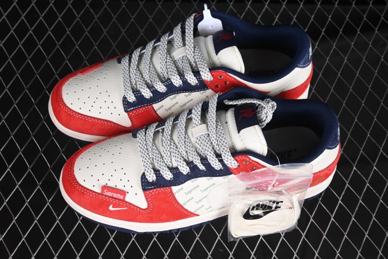 Nike SB Dunk Low Supreme Collaboration - China Red with 3D White Swoosh Anniversary Custom Low-Top Casual Sneakers - FC1688-209