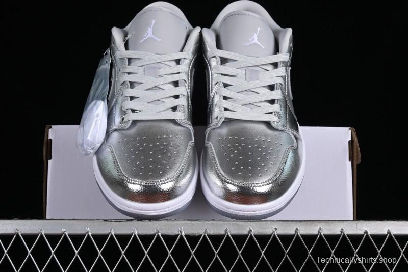 Nike Air Jordan 1 Low "Metallic Silver" Casual Sneakers with Metallic Finish - FN5030-001