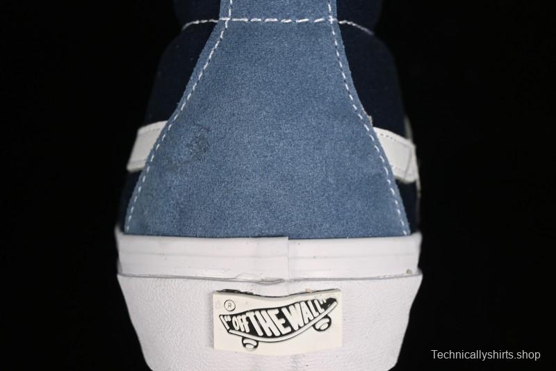 Vans Sk8-Mid Reissue 83 High-End Retro Skate Shoes with Blue Patchwork Suede - VN000CQQDWR