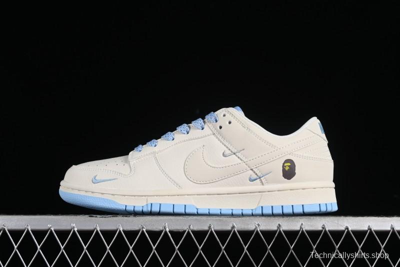 Nike SB Dunk Low BAPE Collaboration - Off-White Mini Blue Swoosh Anniversary High-End Custom Low-Top Casual Sneakers - XD6188-027