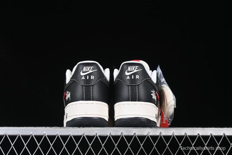 Nike Air Force 1 '07 Low Stussy Supreme Collaboration Dual-Tone Black Red Logo Low-Top Casual Sneakers - HH7518-043
