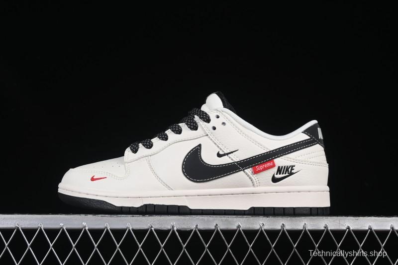 Nike SB Dunk Low Supreme Collaboration Beige Black Small Swoosh Anniversary High-End Custom Low-Top Casual Sneakers - HH7518-035