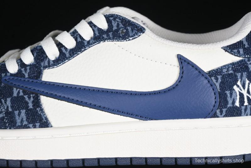 Nike Travis Scott x Fragment Design x Air Jordan 1 Low OG SP AJ1 MLB Collaboration White Blue Denim Low-top Casual Sneakers - DM7866-051