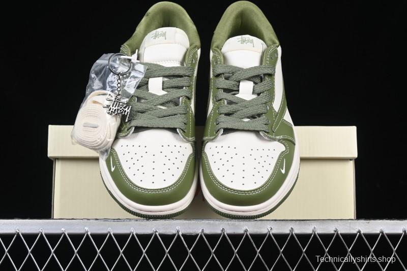 Nike Travis Scott x Fragment Design x Air Jordan 1 Low OG SP AJ1 Stussy Collaboration Bamboo Green Low-Top Casual Sneakers - BB1199-201