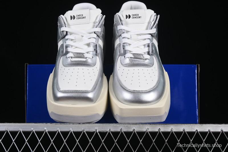 Choco Concert Leather Asymmetrical Fashion Sneakers Silver White - AJE5