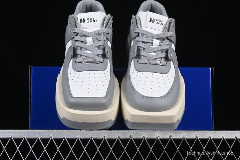 Choco Concert Leather Round Square Asymmetric Fashion Sneakers White Gray - AJE5