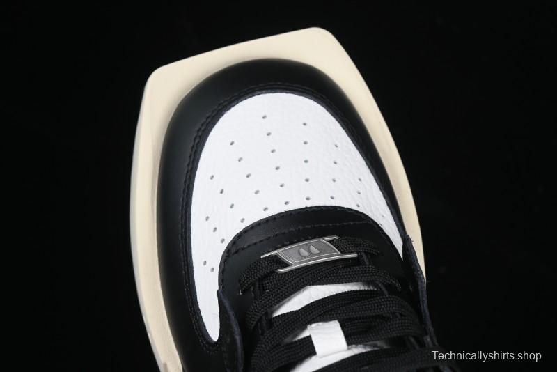 Choco Concert Leather Round Square Asymmetric Fashion Sneakers Black White - AJE5