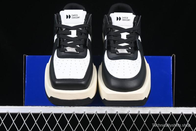 Choco Concert Leather Round Square Asymmetric Fashion Sneakers Black White - AJE5