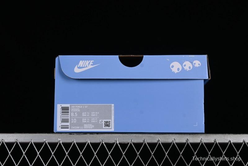Nike Air Force 1 '07 Low Witch Collaboration Custom Leather Sneakers with Skull Design and Gradient White-Blue - CW2288-111