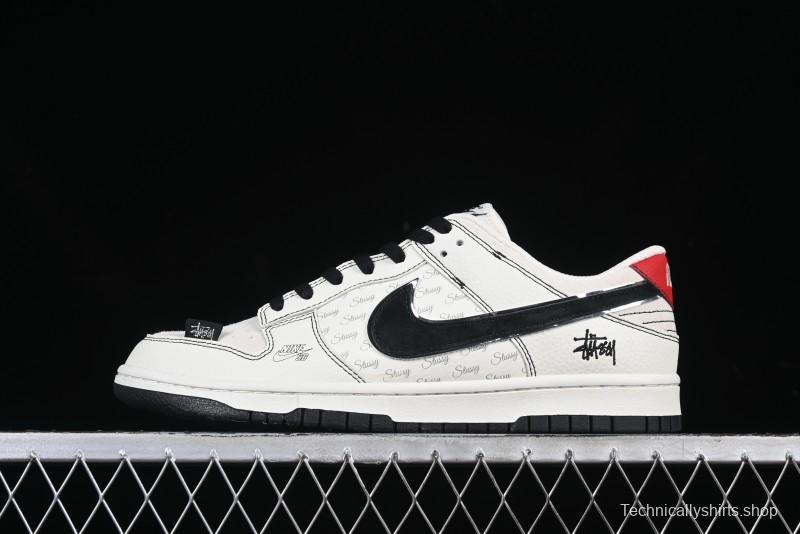 Nike SB Dunk Low Stussy Collaboration Bullet Comment Black Check Anniversary Custom Low-Top Casual Skate Shoes - DJ2024-115