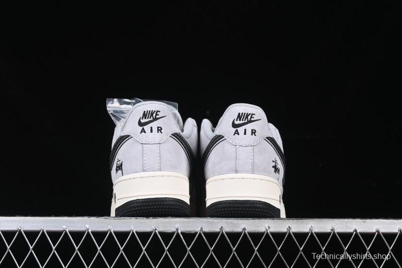 Nike Air Force 1 '07 Low Stussy Collaboration Grey Pigskin Black Swoosh Low-Top Casual Sneakers - XZ3318-099