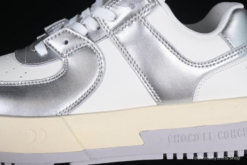Choco Concert Leather Asymmetrical Fashion Sneakers Silver White - AJE5