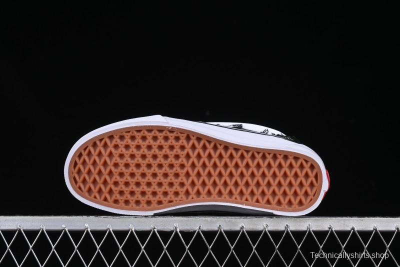 Vans Old Skool Distressed Black Canvas Sneakers with Orange Accents