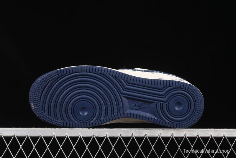 Nike Air Force 1'07 Low LV Collaboration Blue Denim Swoosh Casual Sneakers - XX3168-128