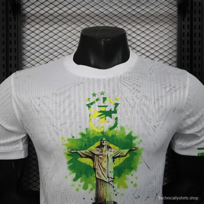 Player Version 2025 Brazil White with Christ the Redeemer Watercolor Jersey