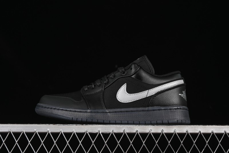 Nike Air Jordan 1 Low AJ1 Basketball Shoes Black White Canvas Leather Panel - HV5968-001