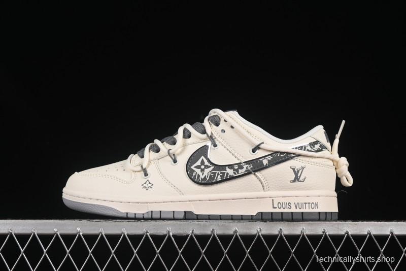 Nike SB Dunk Low LV Series Strap Graffiti Grey Check Anniversary Customized Low-Top Casual Skate Shoes - DM6868-082