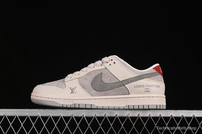 Nike SB Dunk Low LV Collaboration Grey Snake Swoosh Anniversary High-End Custom Low-Top Casual Skate Shoes - XX3168-125