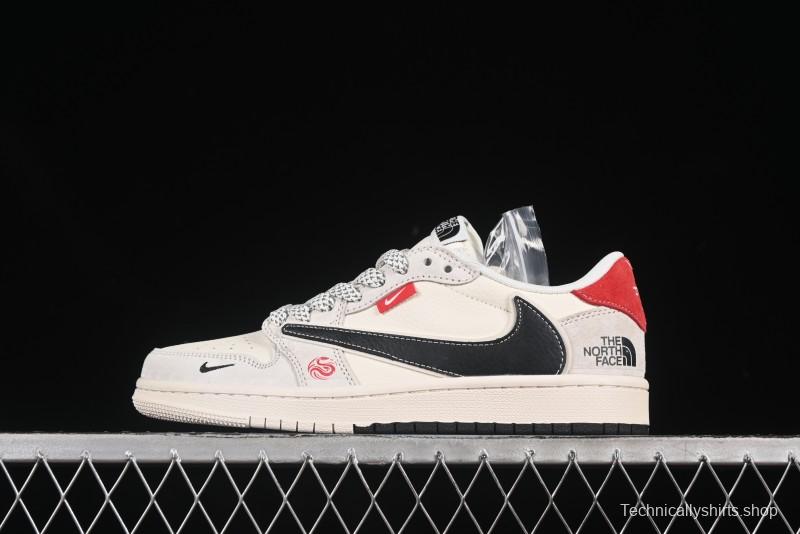 Nike Travis Scott x Fragment Design x Air Jordan 1 Low OG SP AJ1 North Face Collaboration Dual Swoosh Low-Top Casual Sneakers - YX5066-308