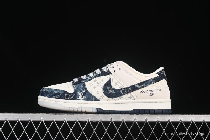Nike SB Dunk Low LV Collaboration Dark Blue Denim Anniversary Custom Low-Top Casual Skate Shoes - CH8311-288