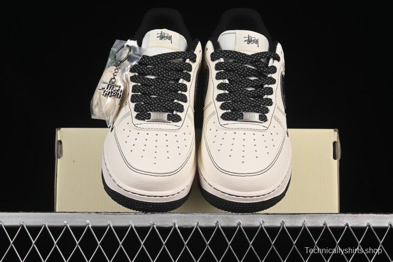 Nike Air Force 1'07 Low Stussy Collaboration Black Swoosh Casual Sneakers - HH7518-059