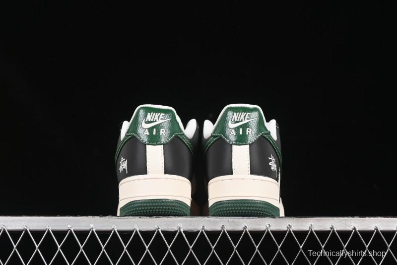 Nike Air Force 1 '07 Low Stussy Collaboration Black Green Swoosh Casual Sneakers - XS1958-572