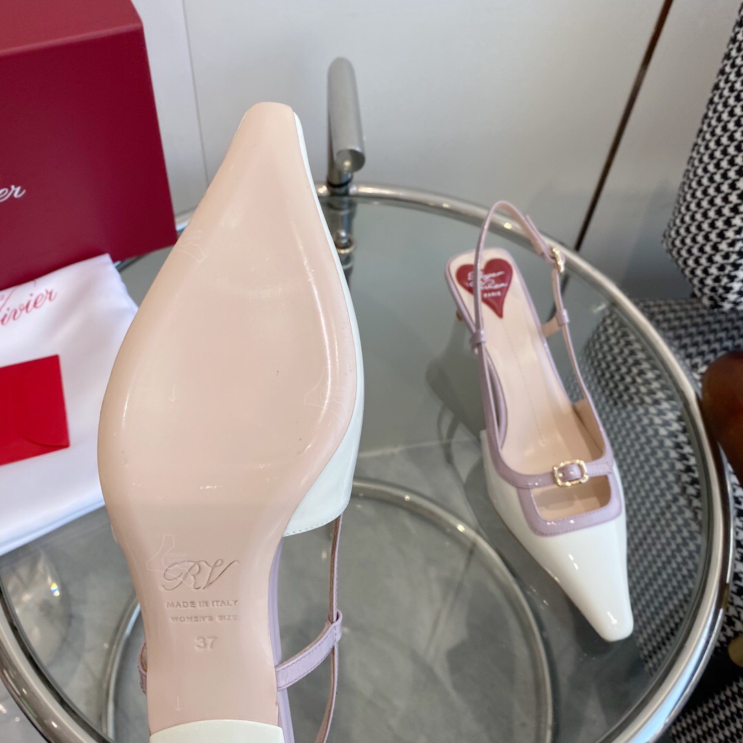 2025 Women Roger Vivier White Pink Leather Patent Leather Slingback KFY00340