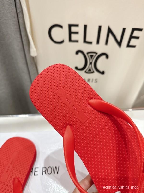 2025 Women The Row Red Rubber Flip Flops Casual Summer Sandals High-Quality Molded Sole KFY00160(F)