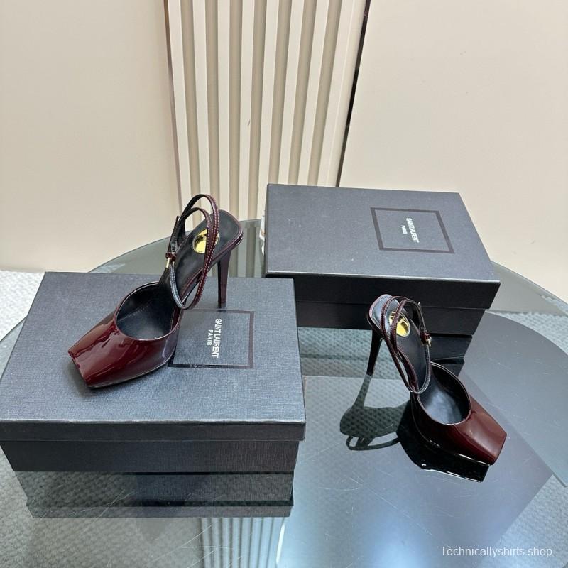 2025 Women Yves Saint Laurent Burgundy Leather Slingback Pumps