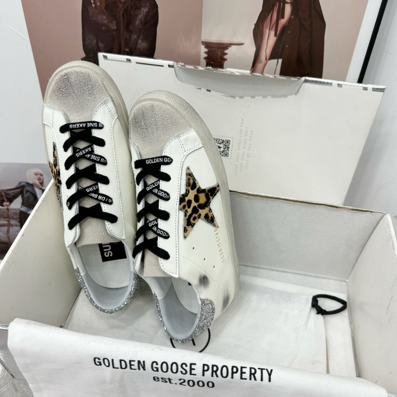 2025 Women GGDB White Black Leopard Print Leather Sneakers