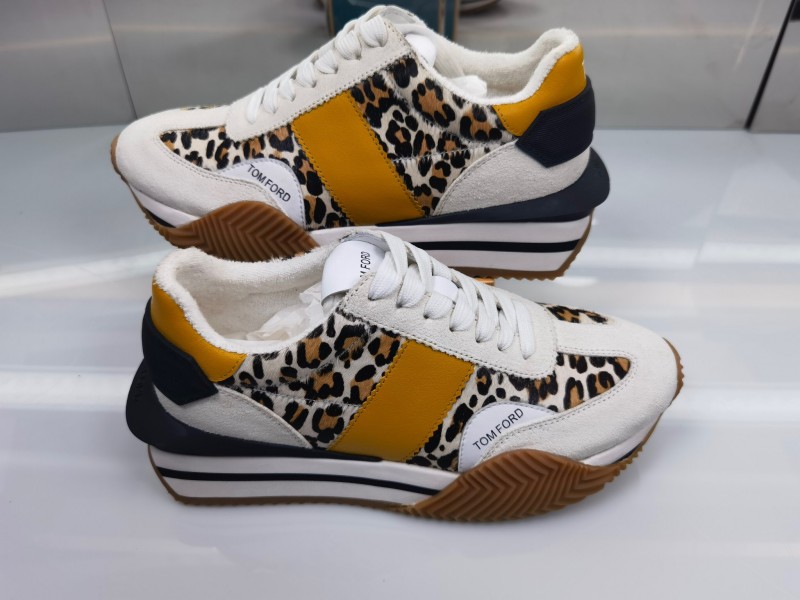 2025 Unisex TOM FORD Yellow Black White Leather Suede Leopard Print Sneakers LY00360(F)/LY00370(M)