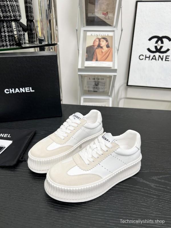 2025 Women Chanel White Leather Suede Sneakers LY00270
