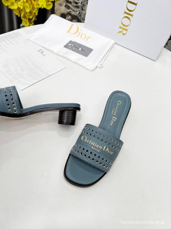2025 Women Dior Blue Leather Slide Sandals LY00210